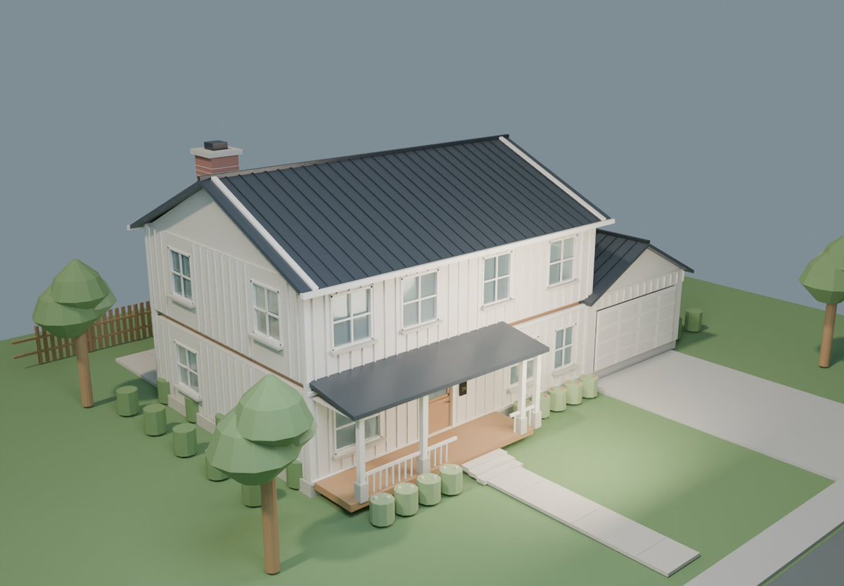 Two-story suburban house with interior