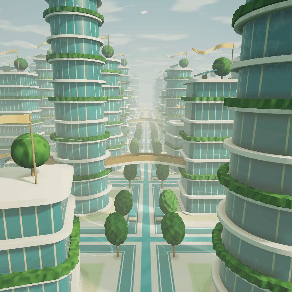Infinite solarpunk city shader