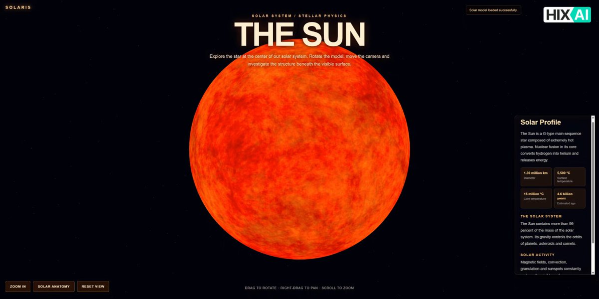 Interaktive Website mit 3D-Sonnenmodell